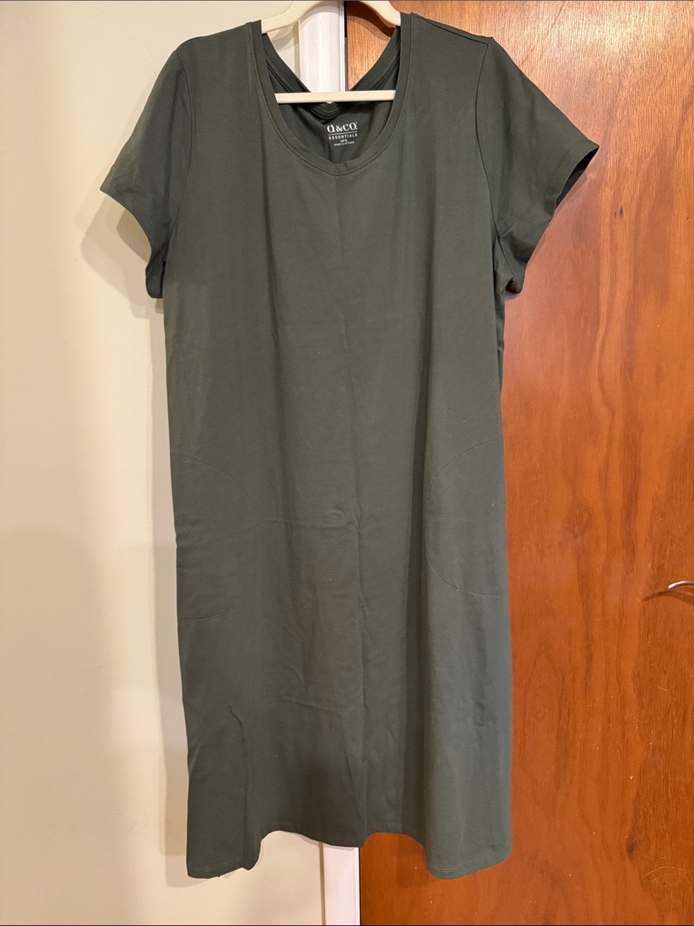 Denim and Co Essentials Dark Olive Short Sleeve Scoop Neck Dress